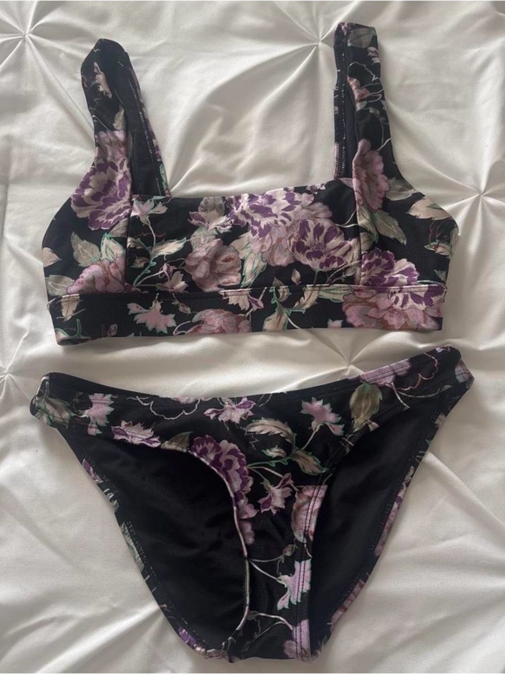 Cotton On Body Black & Purple Floral Two-Piece Bikini